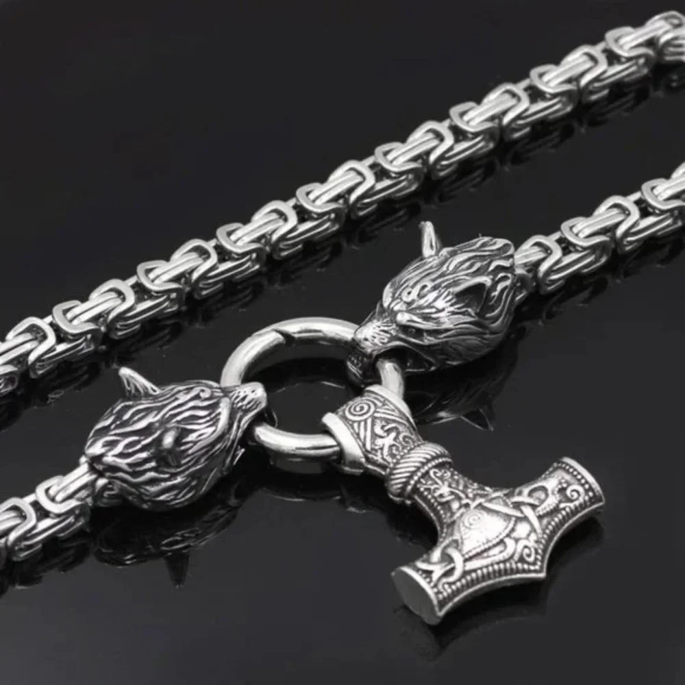 New Stainless Steel Nordic Viking Wolf Head Necklace - Picture 4 of 8